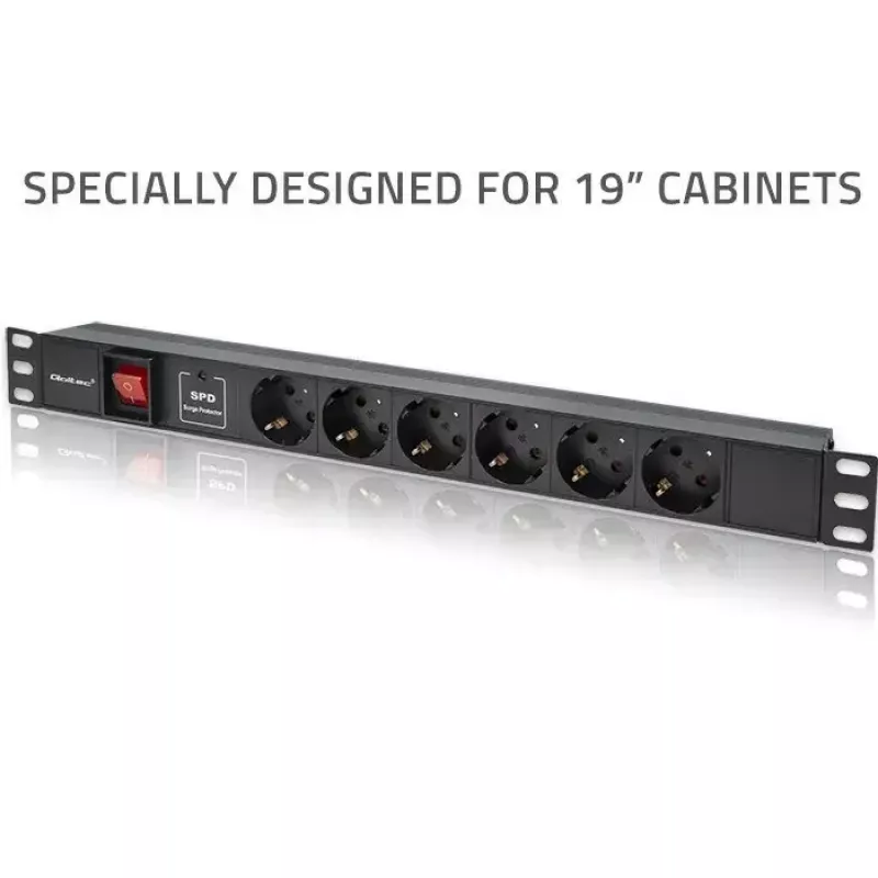 Power strip for RACK 19 1U QOLTEC PDU 16A 6xSCHUKO 1.8m