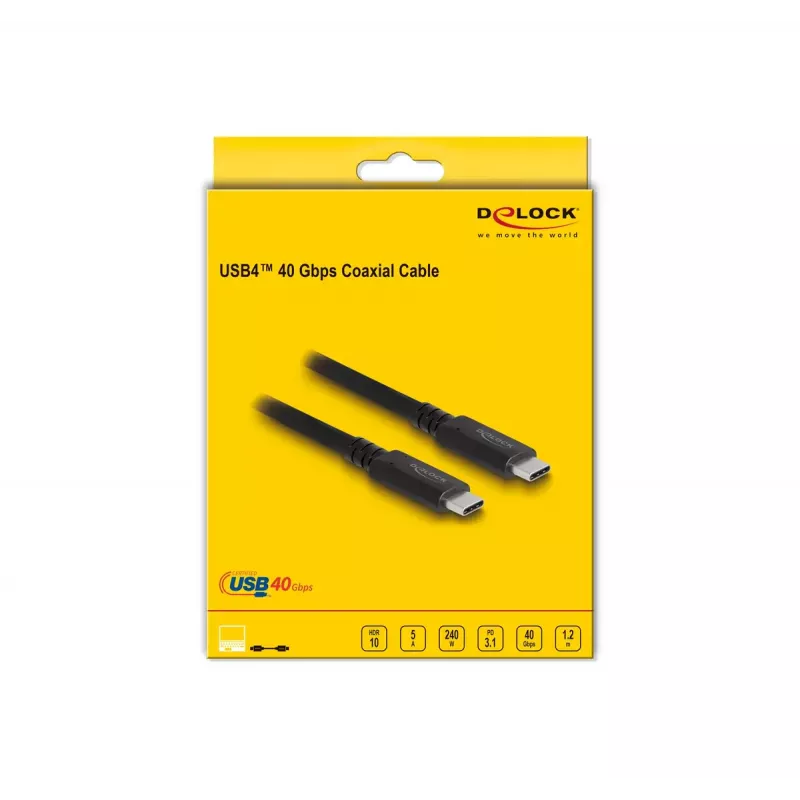 DeLOCK USB4 40 Gbps Coaxial Cable 1.2 m USB PD 3.1 240 W