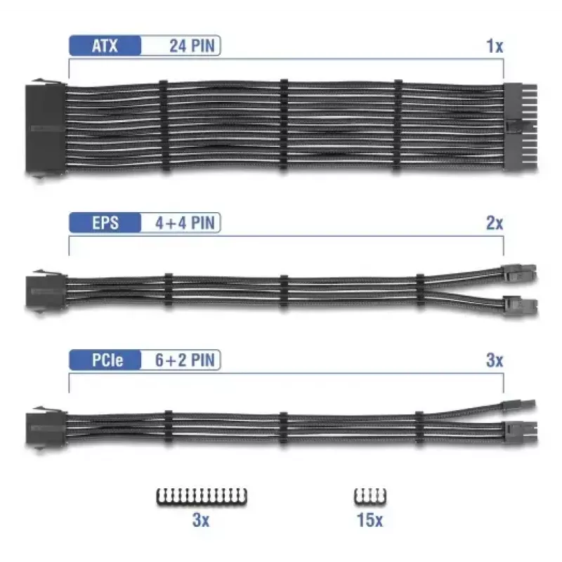 DELOCK PSU Extension Cable Set 30 cm, 6-piece sleeved (1×24‑pin ATX, 2×4+4‑pin EPS, 3×6+2‑pin PCIe) black
