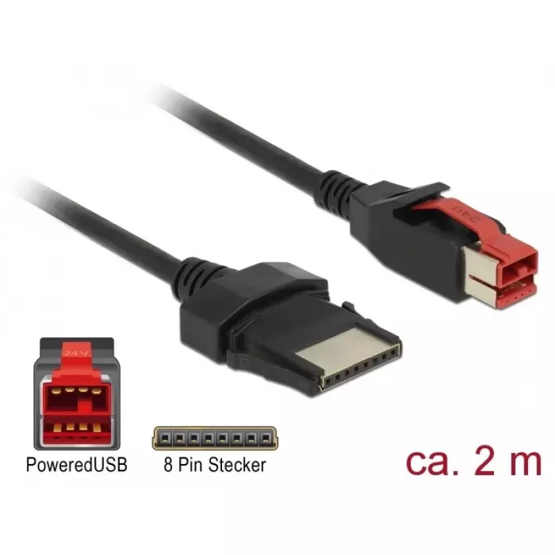 Power Cable DeLOCK 85478 2m PoweredUSB Black