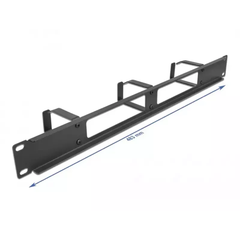 Cable management panel DeLOCK 19 inch 66657 black 1U with 2 openings and 3 hooks