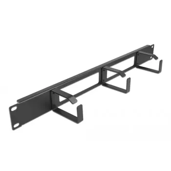 Cable management panel DeLOCK 19 inch 66657 black 1U with 2 openings and 3 hooks