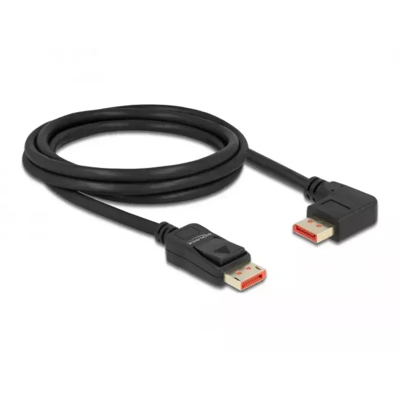 DisplayPort cable DeLOCK 8K 60 Hz 2 m male straight to male 90° left angled