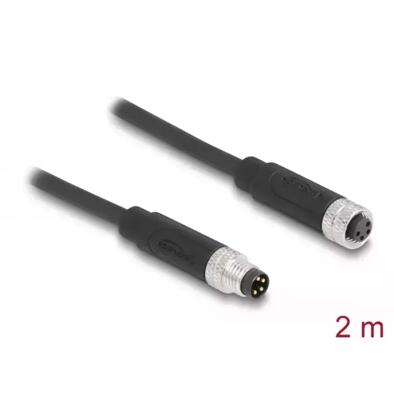 DeLOCK M8 4 pin Cable A-coded male to female PUR TPU 2 m