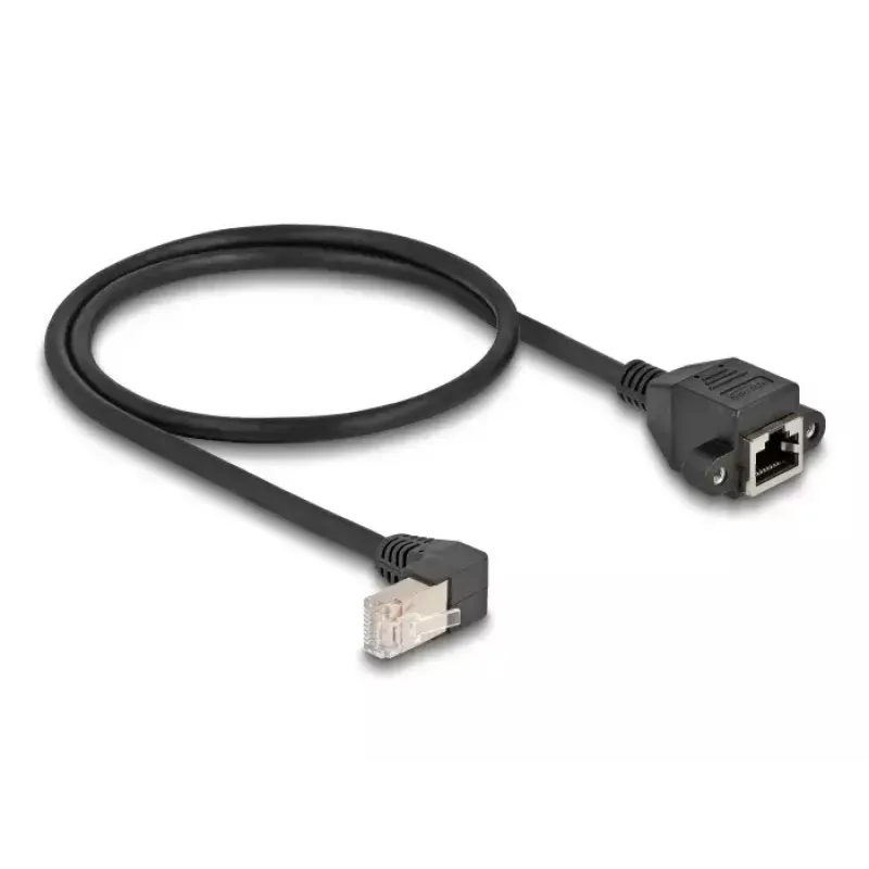 DeLOCK Network Extension Cable S/FTP RJ45 90° angled to RJ45 Cat.6A 0.5 m black