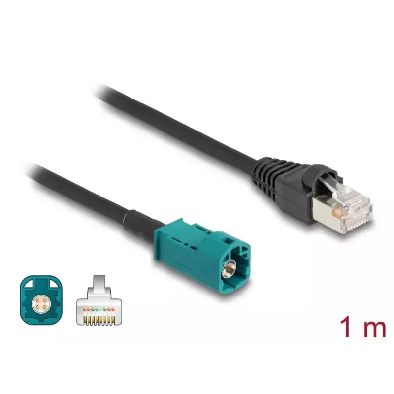 Coaxial cable DELOCK 90698 with HSD Z to RJ-45 connectors, 1 m, Black/Blue