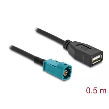 Coaxial cable DELOCK 90702 HSD Z to USB A, 0.5 m, Black/Blue