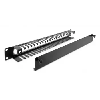 Cable management panel DELOCK 67277 — steel, black, 1U rack accessory
