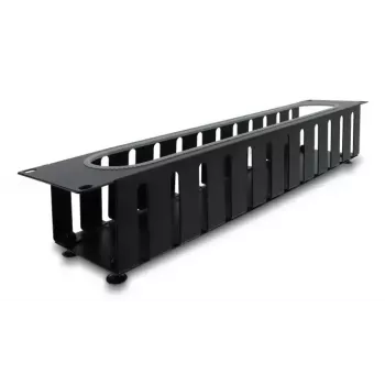 Cable management panel DELOCK 67279 — 2U steel rack accessory, black, opening with edge protection