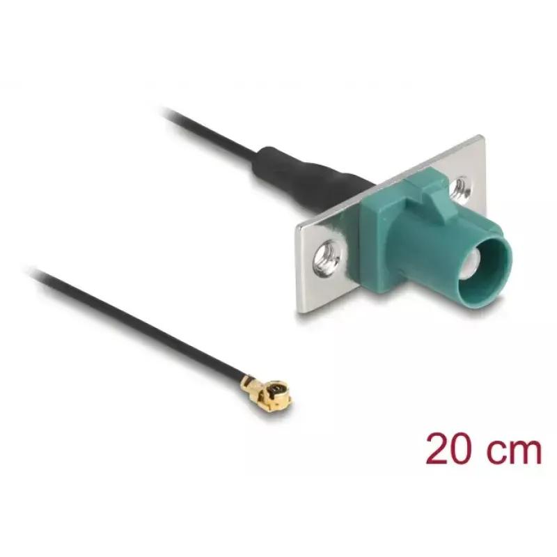 Coaxial cable DELOCK 90732 — FAKRA E to I-PEX MHF1, 0.2 m, 1.13 mm, black/turquoise