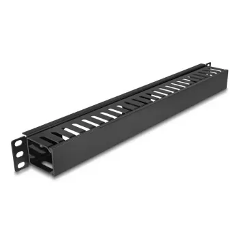 Cable management routing panel DELOCK 19 inch 1U with 2 openings, metal/plastic, black