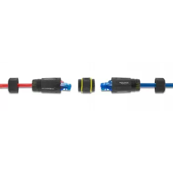 Connector adapter DELOCK RJ45 jack to RJ45 jack with M23 thread for Cat.6a/Cat.7, IP68, black