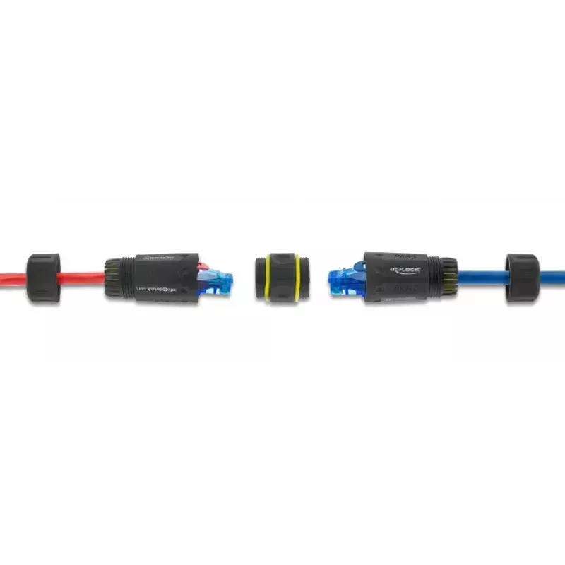 Connector adapter DELOCK RJ45 jack to RJ45 jack with M23 thread for Cat.6a/Cat.7, IP68, black