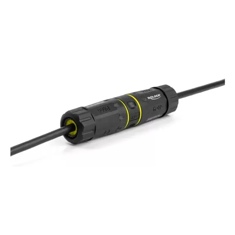 Connector adapter DELOCK RJ45 jack to RJ45 jack with M23 thread for Cat.6a/Cat.7, IP68, black