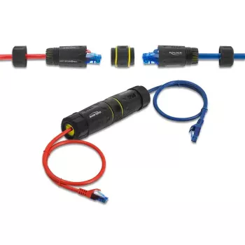 Connector adapter DELOCK RJ45 jack to RJ45 jack with M23 thread for Cat.6a/Cat.7, IP68, black