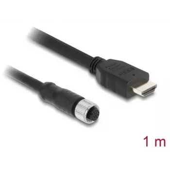 DELOCK M12 A-coded 17-pin (female) to HDMI (male) cable — 1 m, black