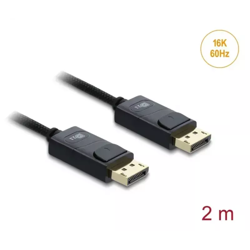 DELOCK Coaxial DisplayPort cable 16K 60 Hz 80 Gbps, DisplayPort to DisplayPort, 2 m, black, braided coating