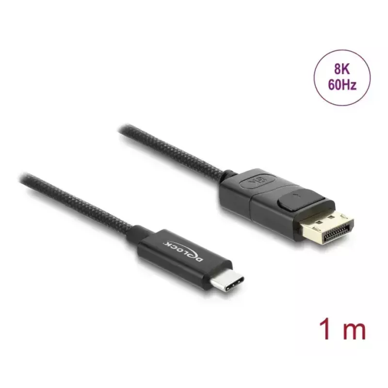 DELOCK Coaxial USB Type-C to DisplayPort cable (DP Alt Mode) 4K 60 Hz, USB-C to DP, 1 m, black, 3.5 mm diameter