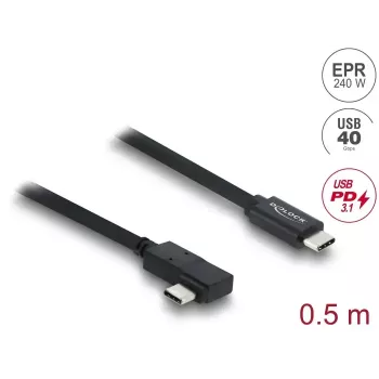 DELOCK coaxial USB4 Gen 3x2 cable angled left/right USB-C to USB-C 40 Gbps USB PD 3.1 240 W 0.5 m