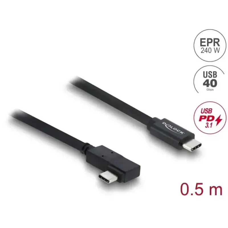 DELOCK coaxial USB4 Gen 3x2 cable angled left/right USB-C to USB-C 40 Gbps USB PD 3.1 240 W 0.5 m