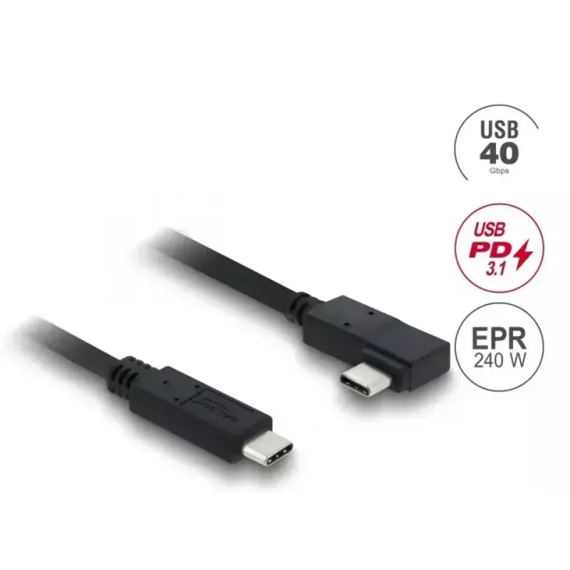DELOCK Coaxial USB4 Gen 3x2 cable USB-C to USB-C 40 Gbps PD 3.1 240 W angled left/right 1 m