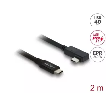Cable DELOCK Coaxial USB4 Gen 3x2 40 Gbps USB-C to USB-C angled left/right PD 3.1 240W 2 m