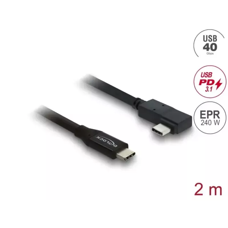 Cable DELOCK Coaxial USB4 Gen 3x2 40 Gbps USB-C to USB-C angled left/right PD 3.1 240W 2 m