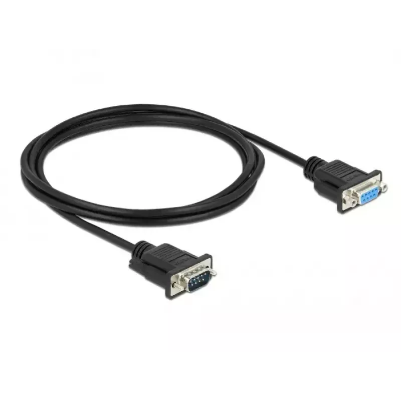Delock RS-232 Null Modem Cable, D-Sub 9 Male to Female, Slim Connector Housing, 2 m, Black