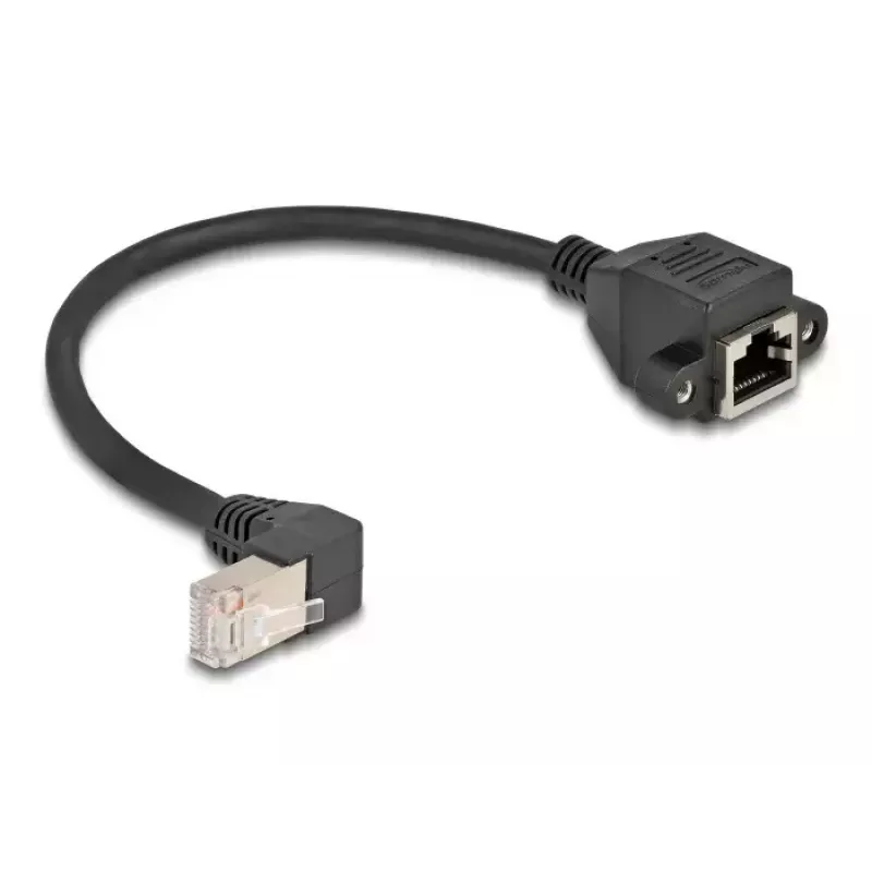 DeLOCK Network Extension Cable S/FTP RJ45 90° angled to RJ45 Cat.6A 0.25 m black