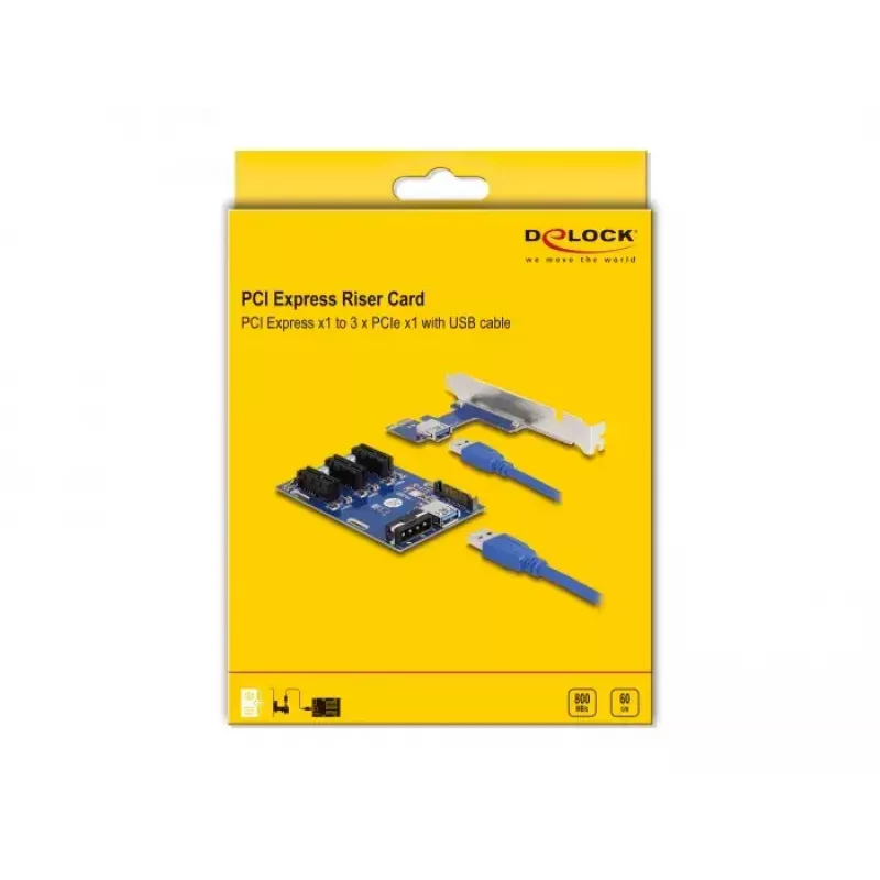 DeLOCK Riser Card PCI Express x1 to 3 x PCIe x1 50 cm USB cable