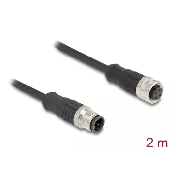 Network Cable DeLOCK M12 Cable D-coded 4 pin male to female Cat5e 2 m Black