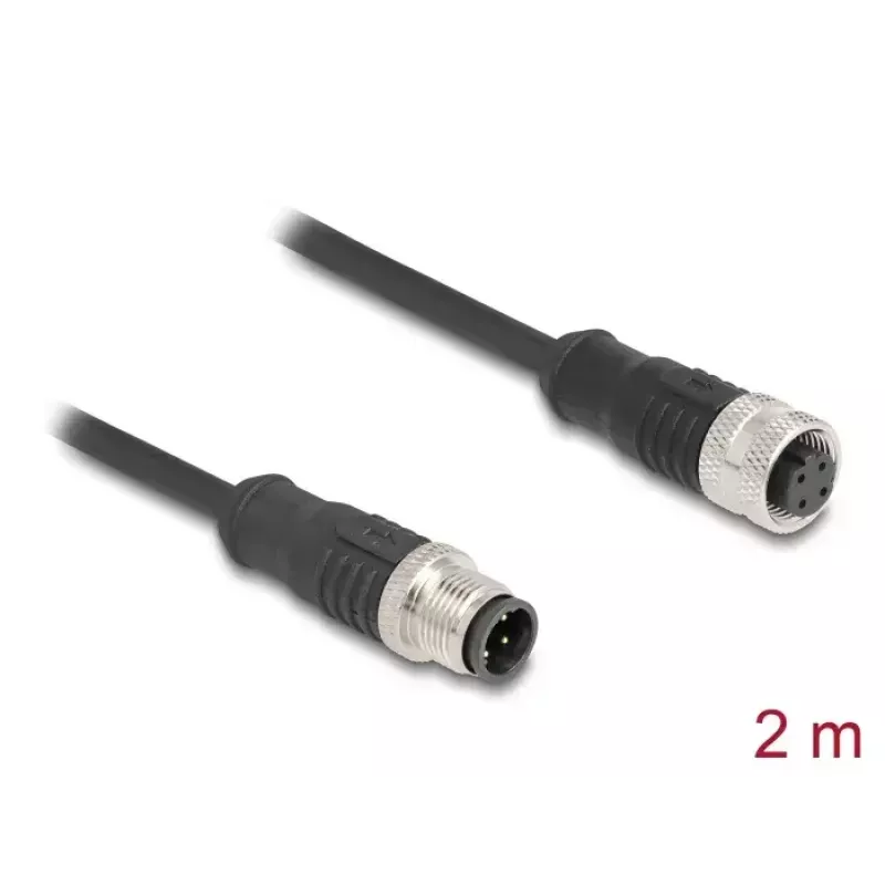 Network Cable DeLOCK M12 Cable D-coded 4 pin male to female Cat5e 2 m Black