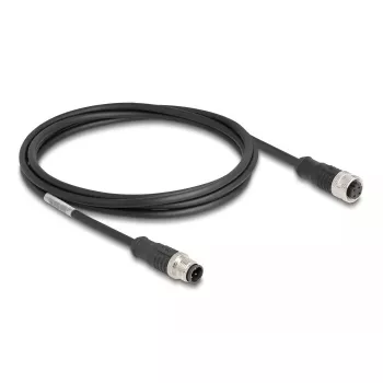 Network Cable DeLOCK M12 Cable D-coded 4 pin male to female Cat5e 2 m Black