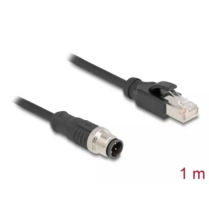 Network Cable DeLOCK M12 Cable D-coded 4 pin male to RJ45 male Cat5e 1 m Black