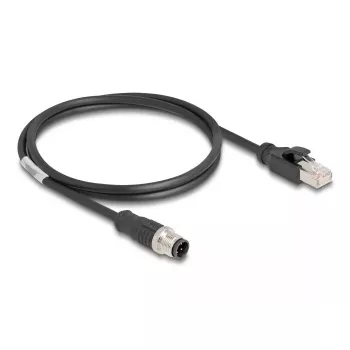 Network Cable DeLOCK M12 Cable D-coded 4 pin male to RJ45 male Cat5e 1 m Black
