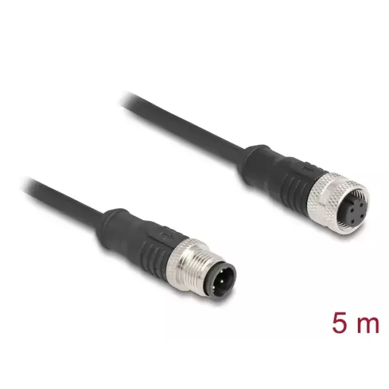 Network Cable DeLOCK M12 Cable D-coded 4 pin male to female Cat5e 5 m Black