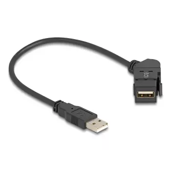 DeLOCK USB 2.0 Type-A panel mount female 45° angled to Type-A male 30 cm cable black