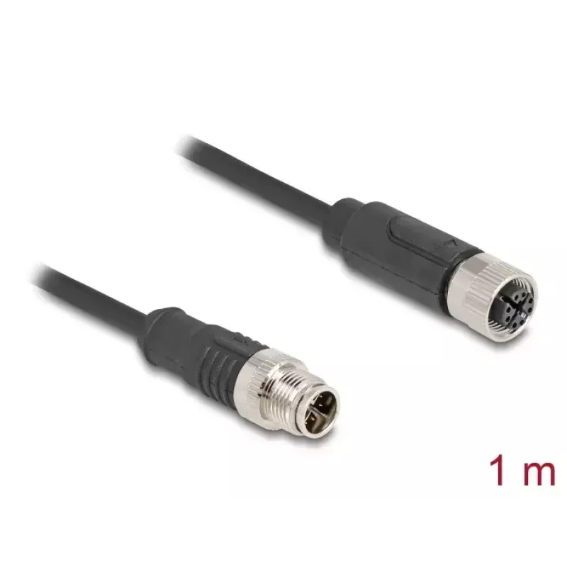 Network Cable DeLOCK M12 Cable X-coded 8 pin male to female Cat5e 1m Black