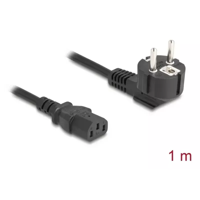Power cord DELOCK CEE 7/7 90° angled to IEC C13, 1 m, 3×0.75 mm², H05VV-F, 250 V