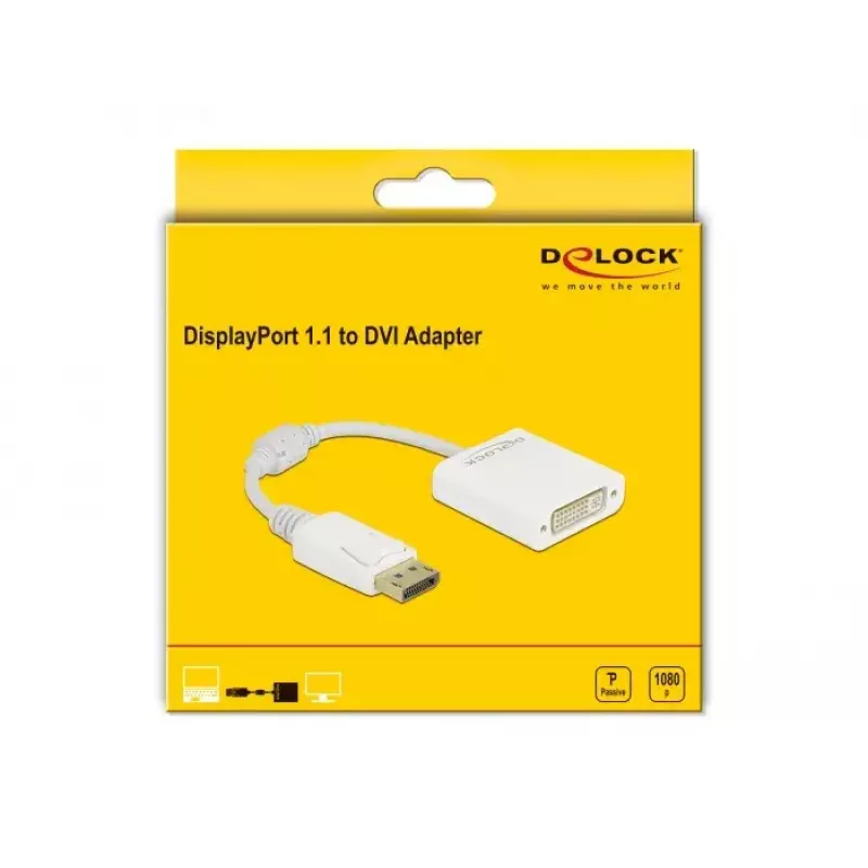 Adapter DisplayPort 1.1 male to DVI female Passive white DeLOCK 61010