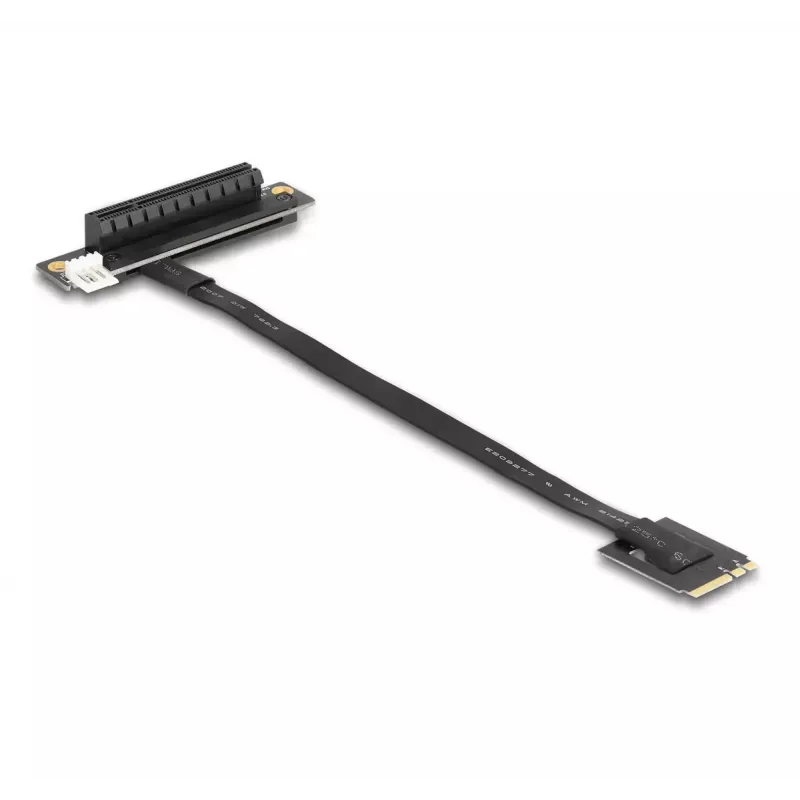 DeLOCK M.2 Key A+E to PCIe x8 NVMe Adapter angled with 20 cm cable