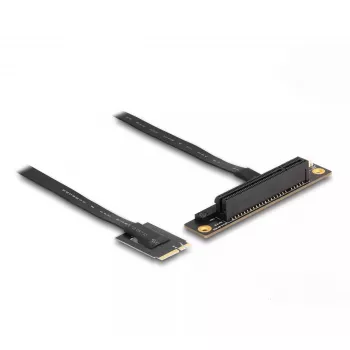 DeLOCK M.2 Key A+E to PCIe x8 NVMe Adapter angled with 20 cm cable