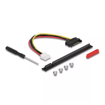 DeLOCK M.2 Key A+E to PCIe x16 NVMe Adapter angled with 20 cm cable