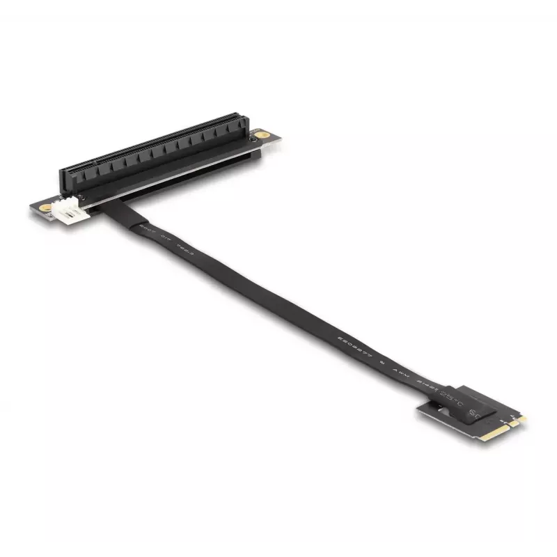DeLOCK M.2 Key A+E to PCIe x16 NVMe Adapter angled with 20 cm cable