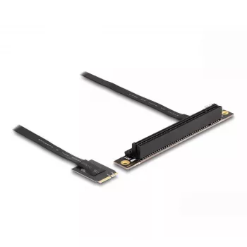 DeLOCK M.2 Key A+E to PCIe x16 NVMe Adapter angled with 20 cm cable