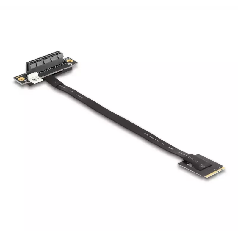 DeLOCK M.2 Key A+E to PCIe x4 NVMe Adapter angled with 20 cm cable