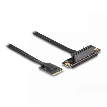 DeLOCK M.2 Key A+E to PCIe x4 NVMe Adapter angled with 20 cm cable