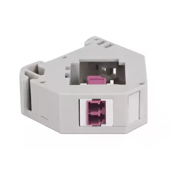 Keystone module DELOCK 87195 with LC to LC connectors, grey/violet/white, 60.1×59.4×21.6 mm