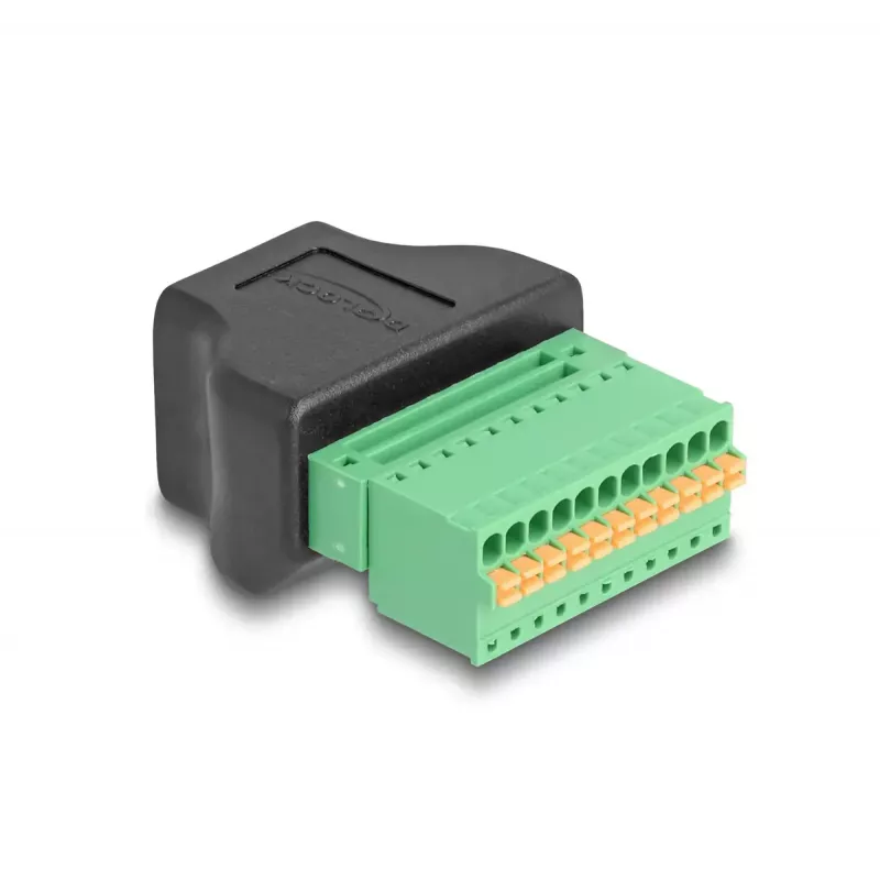 DeLOCK RJ50 female to Terminal Block Adapter with push-button 11 pin terminal block
