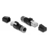 DELOCK M12 D-coded adapter 4-pin female to RJ45 plug, gold contacts, black